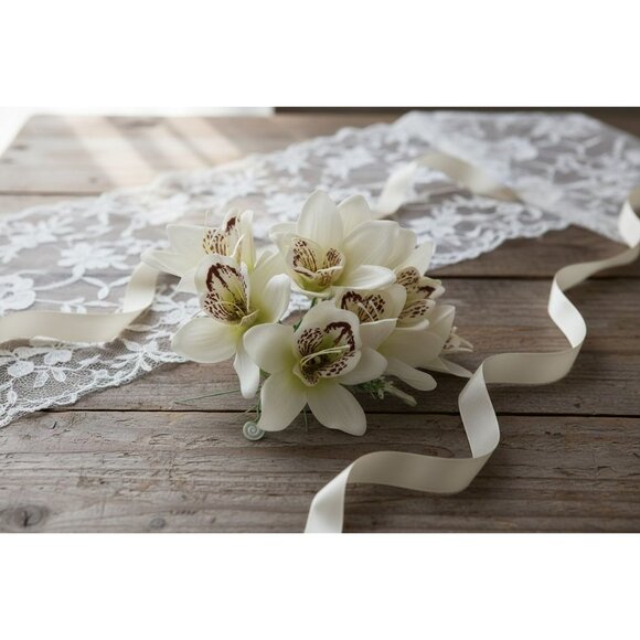 White Orchid Artificial Flowers with Greenery 6 Stem Bundle Faux Silk Wedding Fl - Picture 3 of 16